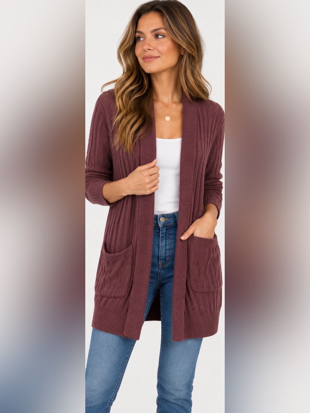 LOFT Outlet Burgundy Ribbed Longline Open Front Cardigan Sweater XL